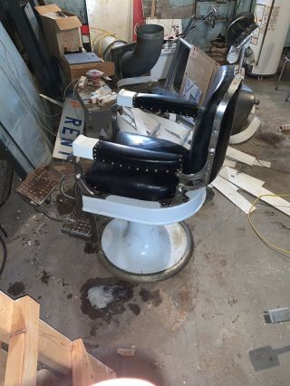 Antique Koken Barber Chair - Black Leather - Headrest - 3