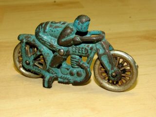 Antique Hubley Speed Motorcycle Blue 5 Cast Iron Toy Racer Racing Nickel Wheels