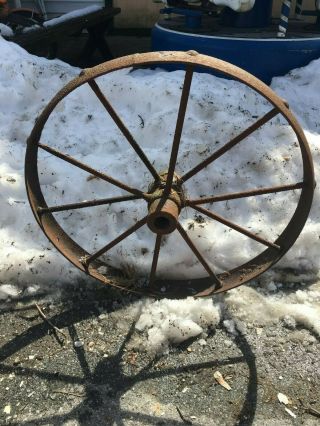 Vtg Industrial Primitive Farm Country Cast Iron Metal Wagon Wheel Tractor 23in