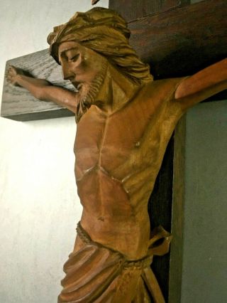 21 " Antique Hand Carved Wooden Crucifix Cross