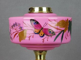 Victorian Hand Painted Butterfly & Flowers Kerosene Duplex Oil Lamp Font Fount