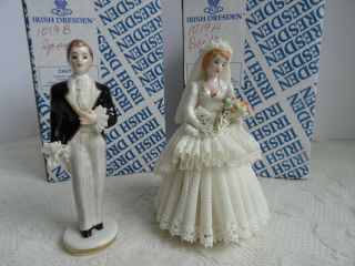 Dresden Figurines Mv Irish Dresden Porcelain Lace - Bride And Groom - Nib /