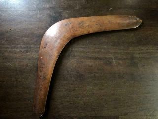 Old Australian Aboriginal Boomerang With Animal Designs,  Great Provenance