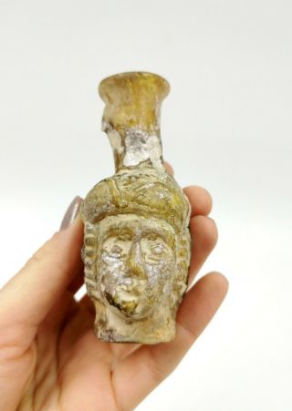 Rare Ancient Roman Ca.  200ad Janus Double Head Glass Flask - R292