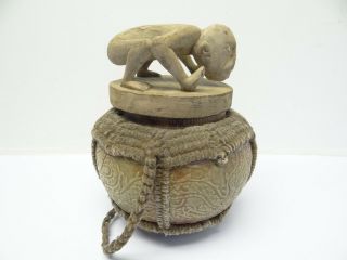 Antique African Celadon Pot Glazed Wood Carving Decorative Lidded Estate Piece 6