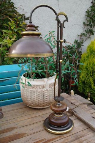 Vintage French Brass Table Lamp Curve Arm Rise & Fall Industrial 70s Rustic Chic