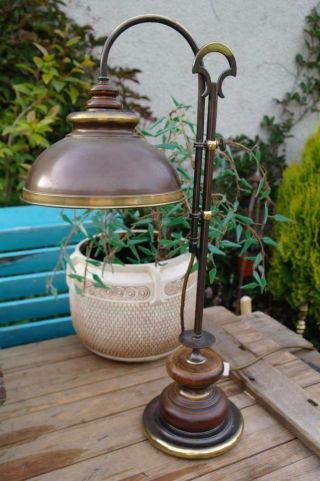 Vintage French Brass Table Lamp Curve Arm Rise & Fall Industrial 70s Rustic Chic 2