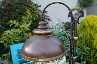 Vintage French Brass Table Lamp Curve Arm Rise & Fall Industrial 70s Rustic Chic 3