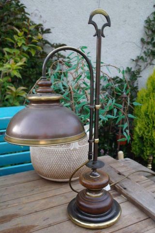 Vintage French Brass Table Lamp Curve Arm Rise & Fall Industrial 70s Rustic Chic 4
