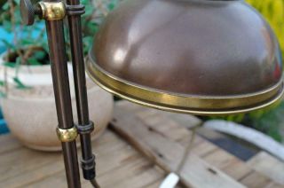 Vintage French Brass Table Lamp Curve Arm Rise & Fall Industrial 70s Rustic Chic 9