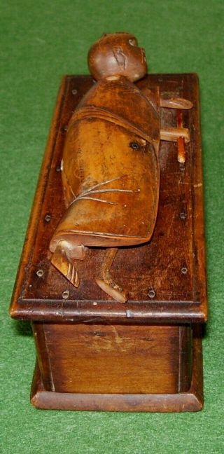 ANTIQUE JAPANESE KOBE WOODEN AUTOMATED TOY FIGURE ON BED LONG NECK RARE cir 1890 4