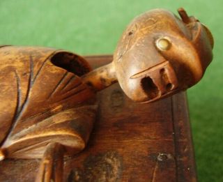 ANTIQUE JAPANESE KOBE WOODEN AUTOMATED TOY FIGURE ON BED LONG NECK RARE cir 1890 5