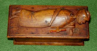 ANTIQUE JAPANESE KOBE WOODEN AUTOMATED TOY FIGURE ON BED LONG NECK RARE cir 1890 6