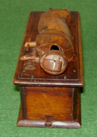 ANTIQUE JAPANESE KOBE WOODEN AUTOMATED TOY FIGURE ON BED LONG NECK RARE cir 1890 7