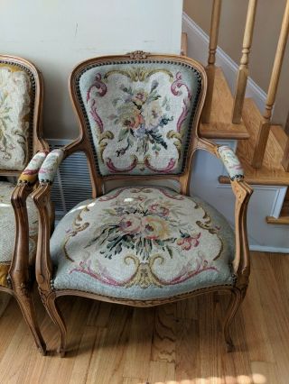 French Louis Xv Style Needlepoint Arm Chairs -