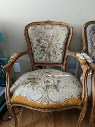 French Louis XV Style Needlepoint Arm Chairs - 2