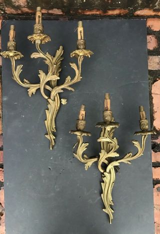 2 Antique Brass Wall Sconce Light Lamp 3 Arm Candle Electric