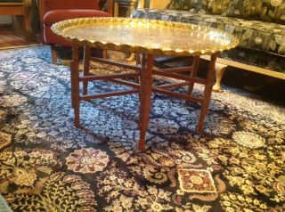 Moroccan Coffee Table Brass Tray Vintage Large Decorative Stand