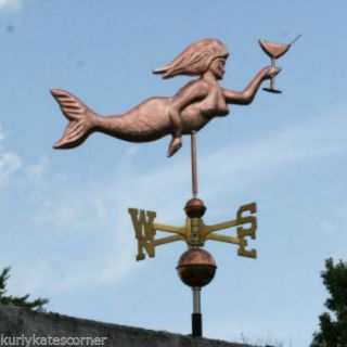 Copper " Large Fancy Mermaid W/martini " Weathervane Made In Usa 233