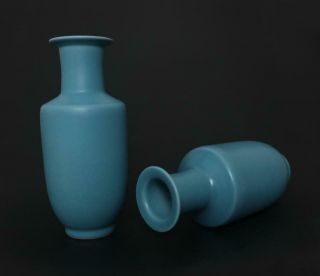 Pair Perfect Antique Chinese Porcelain Blue Glaze Vase Yongzheng Mark - crane 4