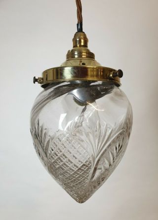 Small Cut Crystal Glass Ceiling Pendant Light,  Rewired