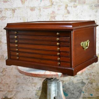 Vintage Wooden Coin Collectors Cabinet Bank of Drawers Haberdashery 5