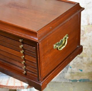 Vintage Wooden Coin Collectors Cabinet Bank of Drawers Haberdashery 6