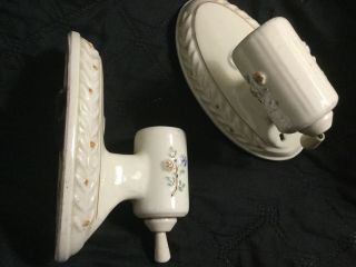 Vintage Art Nouveau Porcelain Wall Lights Pull Chain