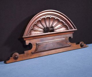 25 " French Antique Pediment/crest In Walnut Wood With Shell Salvage