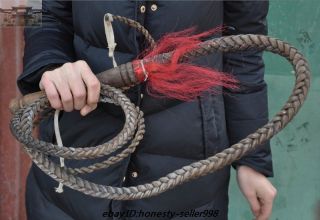 Collect Rare Chinese Old Cattle leather Ancient Torture Leather whip flog weapon 8