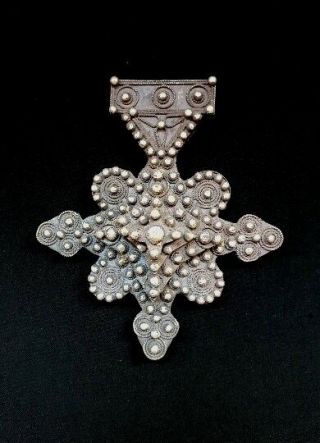 Morocco - Mauritania - Rare Large Granulated Cross " Boghdad " In Sterling Silver