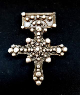 Mauritania – Antique Granulated Cross " Boghdad " Solid Silver For Necklace