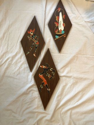 Mid Century Mcm Wall Plaques Diamond Jester African Cool