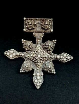 Morocco - Mauritania - Rare Large Granulated Cross " Boghdad " In Sterling Silver