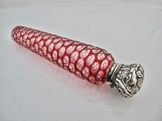 Stunning Red ‘flash - Dipped’ Silver - Mounted Scent Bottle C 1900