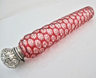 Stunning red ‘flash - dipped’ silver - mounted scent bottle c 1900 2