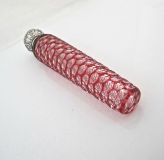 Stunning red ‘flash - dipped’ silver - mounted scent bottle c 1900 4
