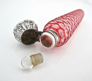 Stunning red ‘flash - dipped’ silver - mounted scent bottle c 1900 5