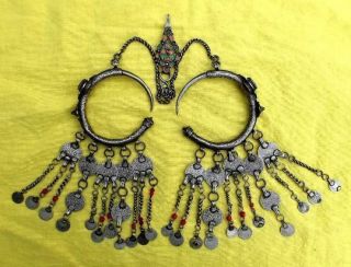 Morocco Temples Earrings " Dewwah " - Silver,  Enamel,  Glass Beads And Anci