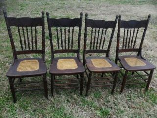 Best 4 Antique Oak Pressed Carved Back Chairs Finish