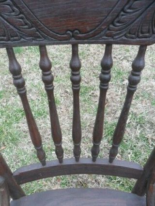 Best 4 Antique Oak Pressed Carved Back Chairs finish 8