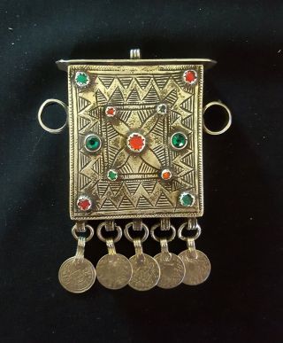 Morocco - Marrakech - Silver Quran / Koran Box And Colored Glass Cabochon - Amul