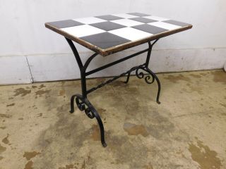 Vintage Mid Century Retro Black White Wrought Iron Base Tile Side Table 22x13 Lg