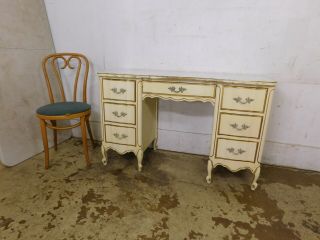 Vintage 1970s Dixie French Provincial Scroll Feet 7 Drw Vanity Desk 360 Finish 12