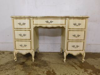Vintage 1970s Dixie French Provincial Scroll Feet 7 Drw Vanity Desk 360 Finish