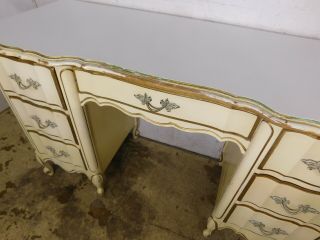 Vintage 1970s Dixie French Provincial Scroll Feet 7 Drw Vanity Desk 360 Finish 5