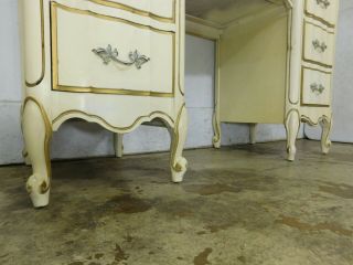 Vintage 1970s Dixie French Provincial Scroll Feet 7 Drw Vanity Desk 360 Finish 7
