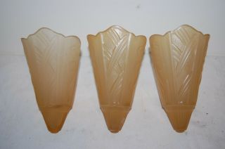 Set 3 Antique Amber Vtg Art Deco Light Fixture Chandelier Slip Shades