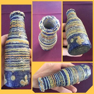 Very Rare Ancient Large Phoenician Blue Glass Bottle,  500 Bc