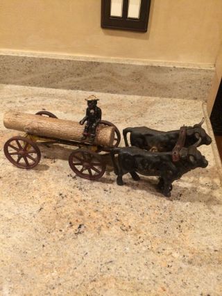 Antique Hubley/kenton Cast Iron Oxen Pulling Lumber Cart 20s